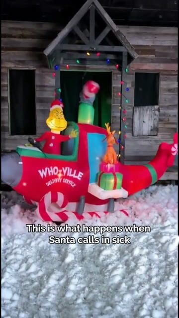Bring Whoville-worthy wow factor to your holiday display with this 10FT Animated Grinch in Helicopter Inflatable Decoration. Standing an impressive ten feet tall, this eye-catching inflatable features the mischievous Grinch piloting his helicopter as animated motion and built-in lights create a lively, attention-grabbing scene.