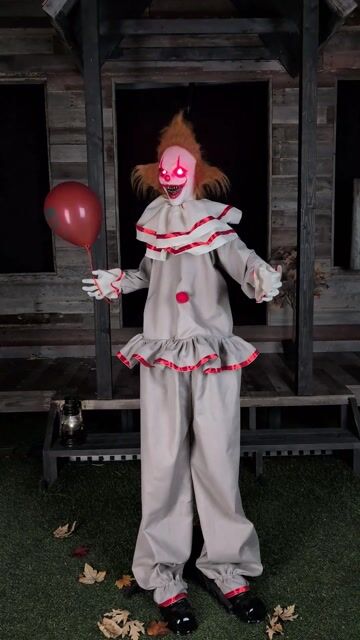 Turn up the terror with Red Cent the Nightmare Clown Animated Decoration. With menacing movements, glowing eyes, and a sinister laugh, he’s the stuff of carnival nightmares and Halloween horrors!