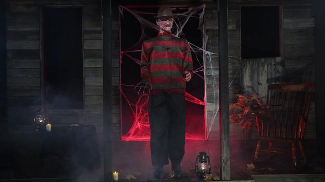Bring the nightmare to life with our Freddy Krueger Animatronic Halloween Decoration! This spine-chilling decoration features the iconic horror villain from the "A Nightmare on Elm Street" movie series.