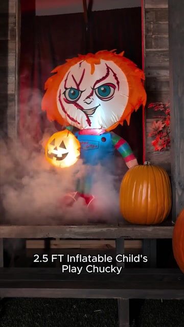 Bring killer fun to your yard with the 2.5 FT Inflatable Child's Play Chucky Decoration. It is a perfect for spooky Halloween displays and horror fans.