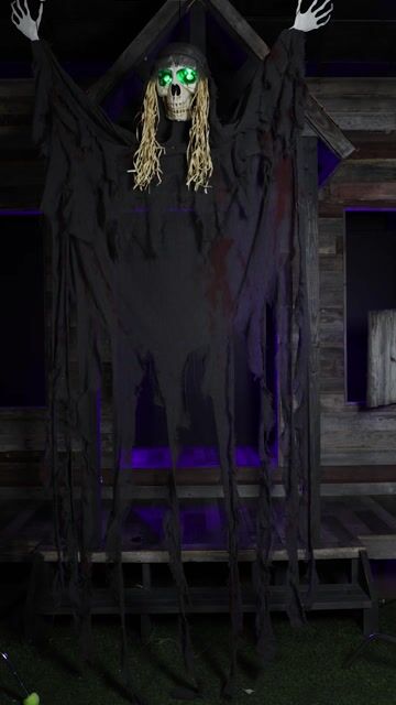 Looking for tall, dark, and ghostly? This exclusive 9.3FT Havok the Huge Hanging Ghost Decoration is sure to add the perfect amount of mystery and fright to your Halloween set up this year!
