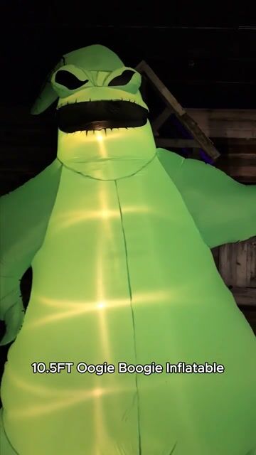 Bring the spooky fun of Halloween Town to your yard with this 10.5FT Disney Nightmare Before Christmas Oogie Boogie Inflatable Decoration! Towering over trick-or-treaters, this larger-than-life villain lights up with eerie charm, making it the perfect statement piece for your haunted display. Easy to inflate and assemble, Oogie Boogie brings a playful yet menacing vibe straight from the movie — ideal for Disney fans who love a frightfully festive night!