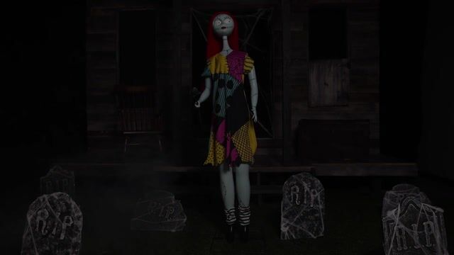 This enchanting Nightmare Before Christmas Sally Animatronic Decoration brings Sally to life with gentle, lifelike movements. Watch as she gracefully sways side to side, raising her arms with a black rose in hand.