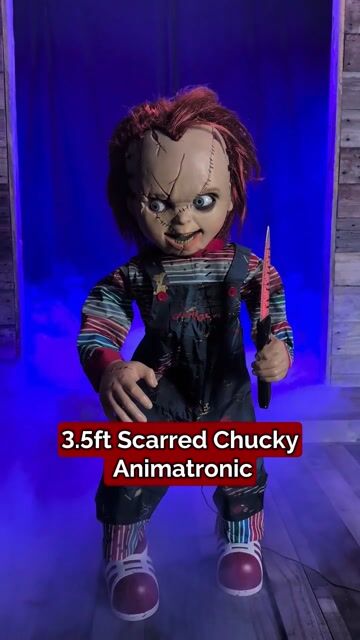 Create a spine-tingling scene with the 3.5FT Universal LED Scarred Chucky Decoration. Animated, creepy, and ideal for haunted houses, yard displays, or Halloween parties!